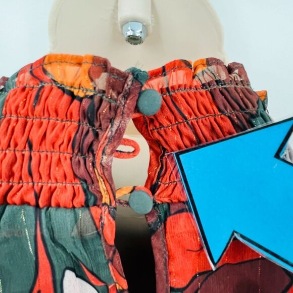 Forest Lily Mini Dress Size XS High Neck, Elastic Waist Fall Print Metallic - Picture 13 of 16